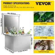 drop in ice chest 20l x 16w x 13h stainless steel hinged cover bar ice bin 40.9