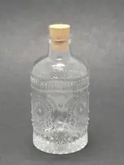 Clear Detailed Design Vintage Style Glass Round Apothecary Jar w/ Cork H = 5.5in
