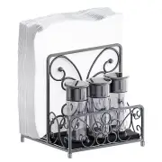 Napkin Holder with Salt & Pepper Caddy Kitchen Table Decor Black Metal