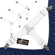 Gorilla Grip Bed Sheet Straps, Adjustable Elastic Fasteners with Metal White