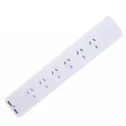 6 Way Outlet Power Board Socket with 2 USB 1 Meter Surge Protection SAA Approved Australian Standard