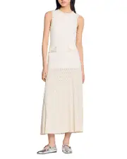 Sandro Pearl Bead Knit Maxi Dress