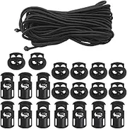 20 PCS Plastic Cord Locks & Elastic Bungee Nylon Shock Cord 5/32" 50 ft Lengths, SourceTon 10 PCS Sing-Hole, 10 PCS Double-Hole (Black) End Spring Toggle Stopper Slider with Crafting Stretch String