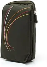DFV mobile - Multi-Functional Vertical Stripes Pouch Bag Case Zipper Closing Carabiner Compatible with INTEX Cloud Style 4G SIM TD-LTE - Green (16 x 9.5 cm)