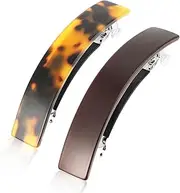 2 Pcs Tortoise Shell Barrette Hair Clip, French Barrette Hair Clips, Classic Tortoise Hair Barrettes for Women, Metal Clasp Hair Clip, Strong Hold Grip Hair Clips for Girl Hair Accessories