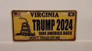 VIRGINIA DON'T TREAD ON ME TRUMP 2024 T.A.B. METAL AUTO TAG PLATE CUSTOM