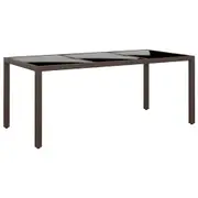 Garden Table 190x90x75 cm Tempered Glass and Poly Rattan Brown vidaXL