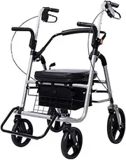 Walker,Lightweight Folding Rollator Walker with Padded Seat and Backrest, Underseat Basket 4 Wheeled Transport Chair(1 Pcs) Little Surprise