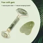 Natural Jade Crystal Beauty Face Facial Roller Massager Tool + Guasha Board Set