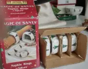 Debbie Mumm Napkin Rings set Magic of Santa Christmas Trees