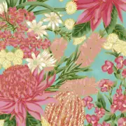 Quilting Patchwork Sewing Fabric Australian Floral Teal 50x55cm FQ