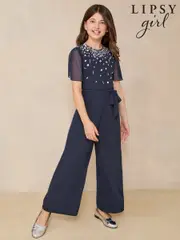 Lipsy Navy Blue Embellished Occasion Jumpsuit (5-16yrs) (AJ0553) | $115 - $134