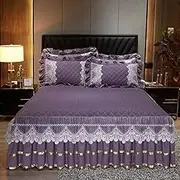 3-Pieces Ruffle Bedspread Sheet, Bed Skirt Bedspread, Wrap Around Bed Skirt, Bed Skirt Queen Size, Full Size Bed Skirt Lace Ruffle, Ruffle Skirt Bedspread Set, with 2 Pillow Shams(D,150x200cm/59 x 78