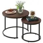 Coffee Table Nesting Side Round Set of 2 End Table Top Sturdy Metal Frame Des...