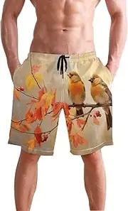 [XYMZR] Men's Swim Trunks Autumn Birds Leaf Quick-Dry Bathing Suit Swimming Board Shorts S