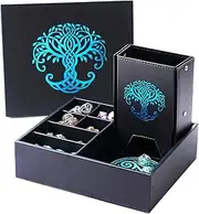 Dice Tray and Dice Tower for DND and RPG - All-in-One Game Roamer Tray & Large Tower for Random Rolls - Stores Your Sets, Mini's and More Compatible with D&D (Blue Tree)