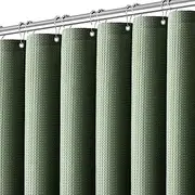 [PANGSINNE] Sage Green Shower Curtain - Waffle Weave Fabric Heavy Duty for Bathroom, Water Repellent Weighted 256GSM Hotel Quality Machine Washable Bath Curtains with 12 Hooks, 72Wx72H