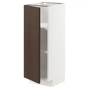 METOD base cabinet with shelves, white/Sinarp brown, 30x37x80 cm