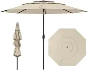 [Costway] 3 m 3-tier Vented Patio Umbrella, Large Market Table Umbrella w/Push Button Tilt, Crank Handle, 8 Sturdy Ribs, Outdoor Heavy Duty Sun Shade for Backyard, Garden, Beach, Poolside