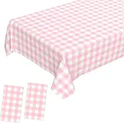 JCTHKUKU 2 Pcs Pink Gingham Tablecloth, Disposable Plastic Pink Checkered Table Cloth, Pink & White Plaid Table Cover for Outdoor Picnic, Wedding, Baby & Bridal Shower, Birthday Party (54 x 108 Inch)
