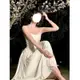 長裙 【銳達】白色吊帶連身裙2023女新款無袖高腰褶皺度假高級感子洋裝