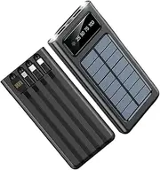 Power-Bank-Solar-Charger - 20000mAh Portable Charger,Solar Power Bank,Camping External Backup Battery Pack,Fast Solar Panel Charger with Dual Flashlight and 4 USB Cables (Black)
