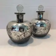 2 Savoy Glass Mercury Etched Bottles Stoppers Decorative New Old Stock