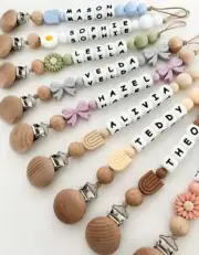 Personalized Dummy Clip Pacifier Soother Chain Holder Strap Clips Silicone AU