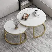 Nesting Side Tables Living Room, Retro Nesting Coffee Table Sofa Side End Table Modern Round Metal Base Nesting Table for Bedroom Set of 2, Side Accent Living Room Storage Small End Table, Whit Feito