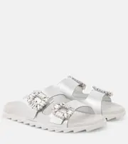 [Roger Vivier] Roger Vivier Crystal-embellished metallic leather slides AU 7 silver