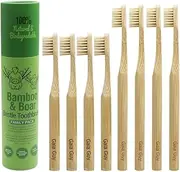 Gaia Guy Natural Bristle Bamboo Toothbrush Family Pack (NO Nylon - Boar Hair ONLY) - Totally Compostable & Biodegradable Boar Bristle and Bamboo Toothbrushes - Zero Waste - 4 Kids and 4 Adults