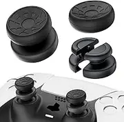 PlayRealm NO Falling Off Thumbstick Extender & Silicone Grip Cover 2 Sets for PS5 & PS4 Controller (Turbo Black)