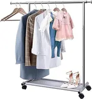 [MISSLO] Short Clothing Racks for Hanging Clothes with Bottom Shelves and Wheels Heavy Duty Rolling Clothes Rack Kids Clothing Rack for Adult Coat, Closet, Wardrobe