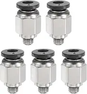 uxcell 5pcs Push to Connect Fittings 1/4" Tube OD x 10-32" UNF Thread Male Straight Union Fittings Copper Quick Connect Pneumatic Fittings for Semi Truck Trailers Air Brake System, Black
