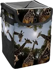 Car Trash Can with Lid and Storage Pockets Leak-Proof Organizer,Waterproof Garbage Can,Forest Animals Funny Giraffe