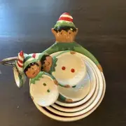 NWOT Christmas Elf/Elves Gnomes Ceramic Measuring Cups and Measuring Spoons Set