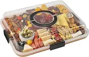 Renmxj Charcuterie Board with Clear Lid, Travel Portable Cheese Board Charcuterie Boxes Cutting Boards for Kitchen, House Warming Gifts New Home, Gifts for Women (6 Compartments Black)