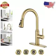 Durable Brass Kitchen Faucet in Gold with Pull-Out Sprayer and Quality Assurance