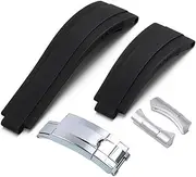 [BANDKIT] 20mm 21mm For Rolex Rubber Watch Strap with silver buckle and arc joints Watch bands