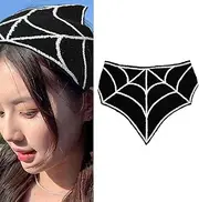 Crochet Head Scarf Bandana Hair Bands for Women Halloween Spider Web Headband for Women Black Gothic Hair Headwrap Accessories Spiderweb Halloween Costume Decorations