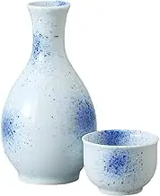 Ale-net Sake Set Tokkuri Ochoko Set 2.8 x H 6.1 inches (7.3 x 15.5 cm), Approx. 10.1 fl oz (300 cc), 1.5 Tokuri & Guinomi (2 Pieces) Set, Pottery, Mino Ware
