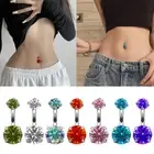 New Belly Button Rings Dangle Crystal Rhinestone Navel Bar Barbell Body Piercing