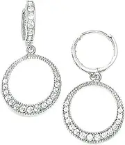 [JewelryWeb] 14k White Gold CZ Simulated Diamond Circle Hinged Long Drop Dangle Earrings 29x16mm-Dangle Earring for Women