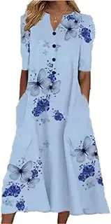 [N\W] NW Spring Summer Women's V Neck Loose Casual Dress