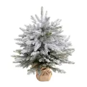 22” Mini Snow Flocked Artificial Christmas Tree in Burlap Base – Small Xmas Tree