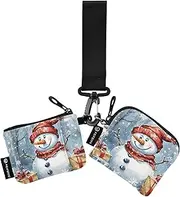 [XYMZR] Mini Zip Around Wristlet keychain Wallet Christmas Happy Snowman for Women Personalized Pattern Detachable Dual Pouch Wristlet Portable Wallet Phone Coin Purse, Multi-colored, One Size
