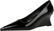 [YGJKLIS] Women 6CM Wedge Heel Sandals Solid Color Pointed Closed Toe High Heel Elegant Formal Work Office Shoes, Black, 6