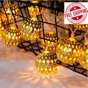 Fairy Moroccan Hollow Metal Ball LED String Lights, Warm White Globe Lights Batt