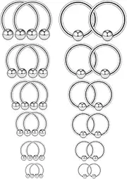 [Ruifan] 16-24PCS 16G Surgical Steel Horseshoe & Captive Bead Nose Hoop Septum Earring Eyebrow Tongue Lip Nipple Helix Tragus Piercing Jewelry Rings 6-16mm