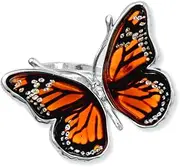 [JewelryWeb] 925 Sterling Silver Handcrafted Baltic Amber Monarch Butterfly Ring Wrap Style Two 19mm X 10mm Angel Wings Intricate Band-Style-Ring for Women